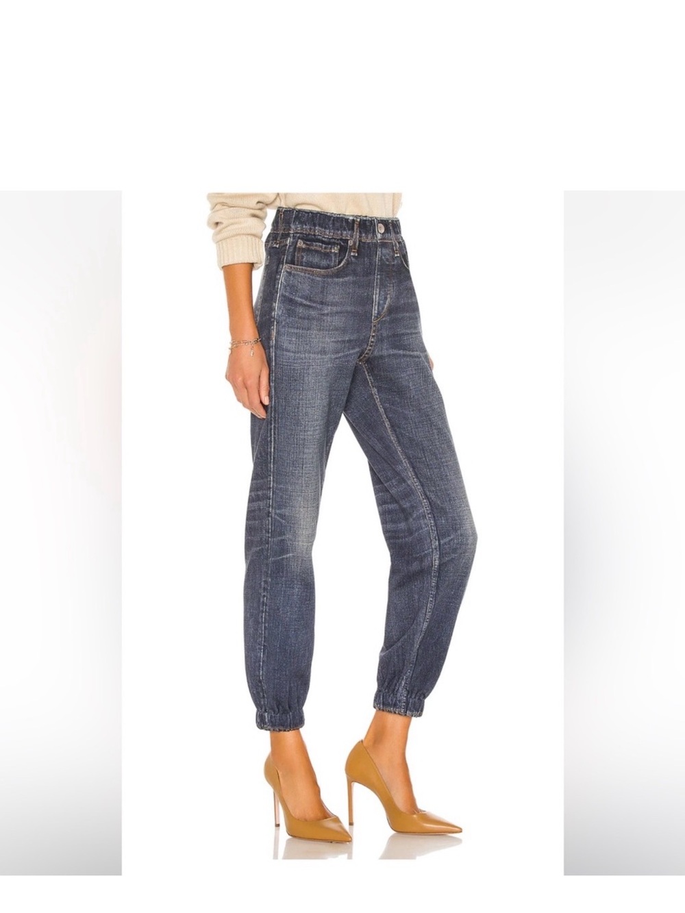 Rag & Bone Merest Miramar Jogger pull up elastic waist, denim print, size S